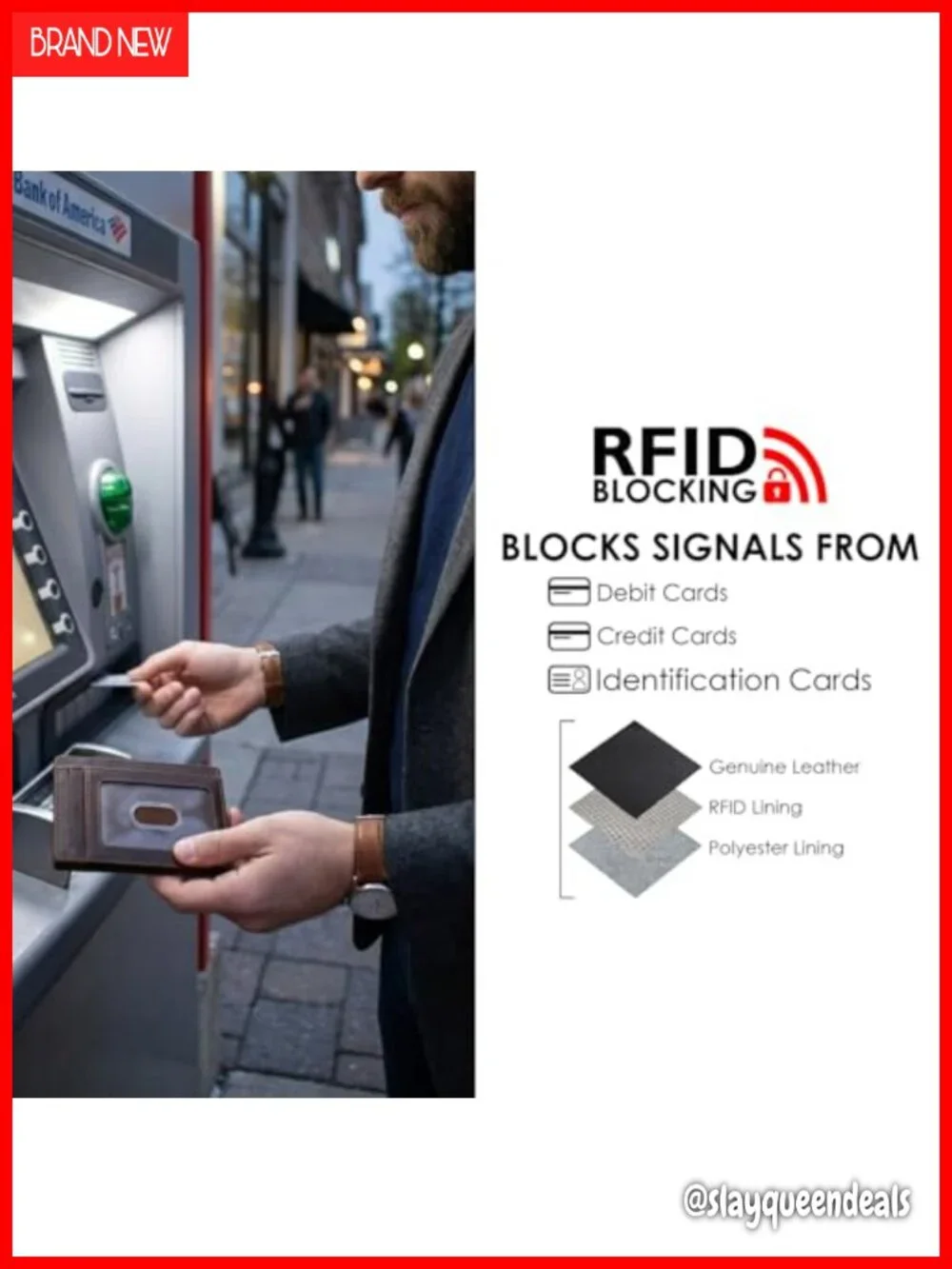Genuine Leather Slim RFID Card Holder - 7 Slots, ID Window